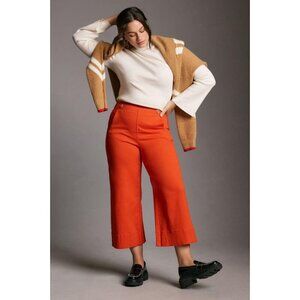 Maeve Anthropologie 2P Fire Red Orange Wide-Leg Buttoned Cropped Culottes